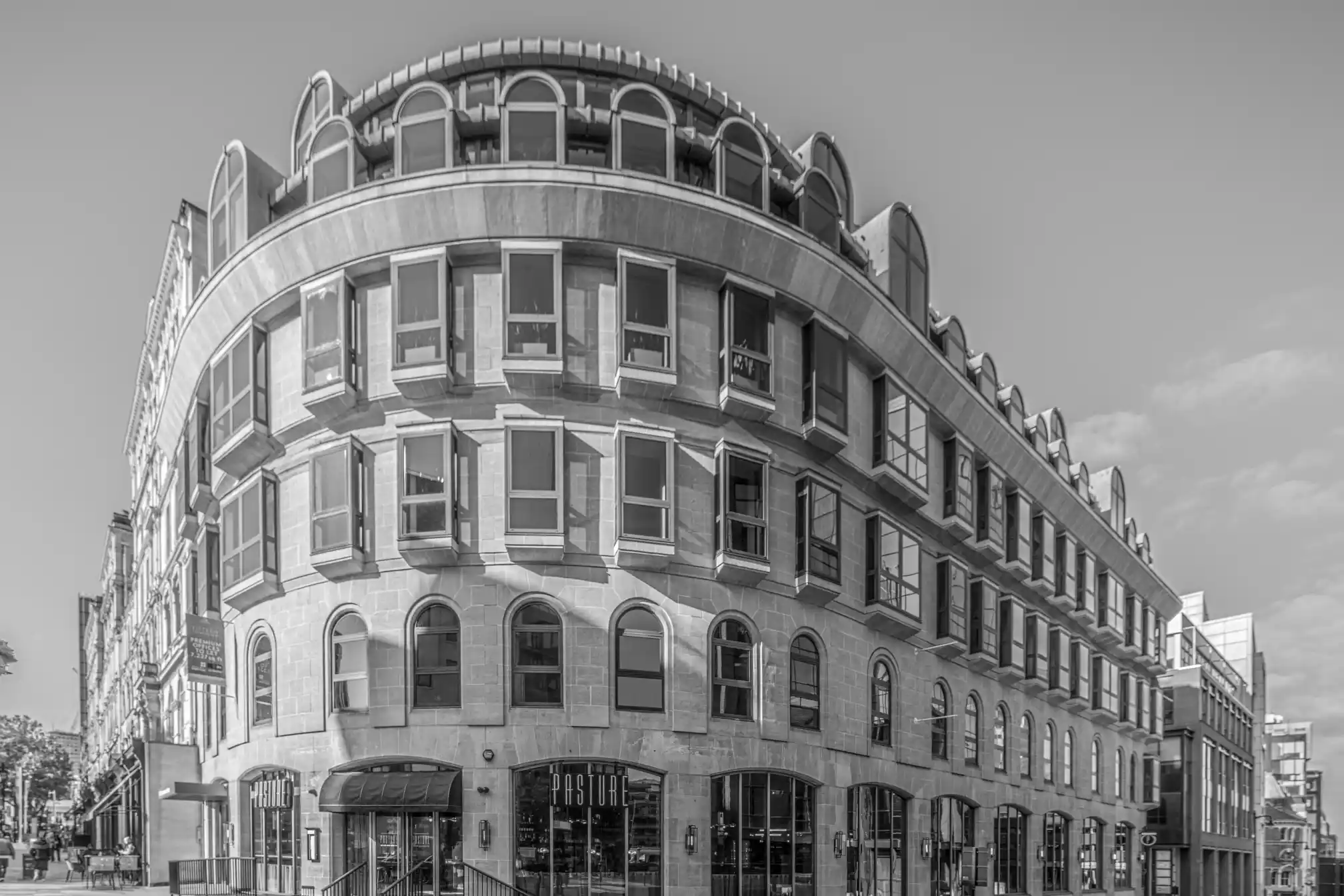 A beautiful building design in the cityscape black and white photography.